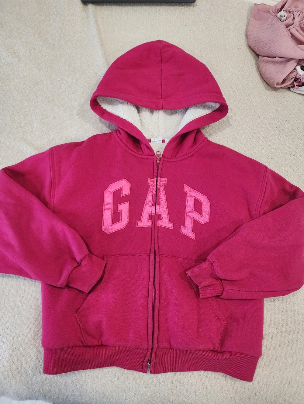 GAP Berry Pink Sherpa-Lined Hooded Zip Jacket Size L 10